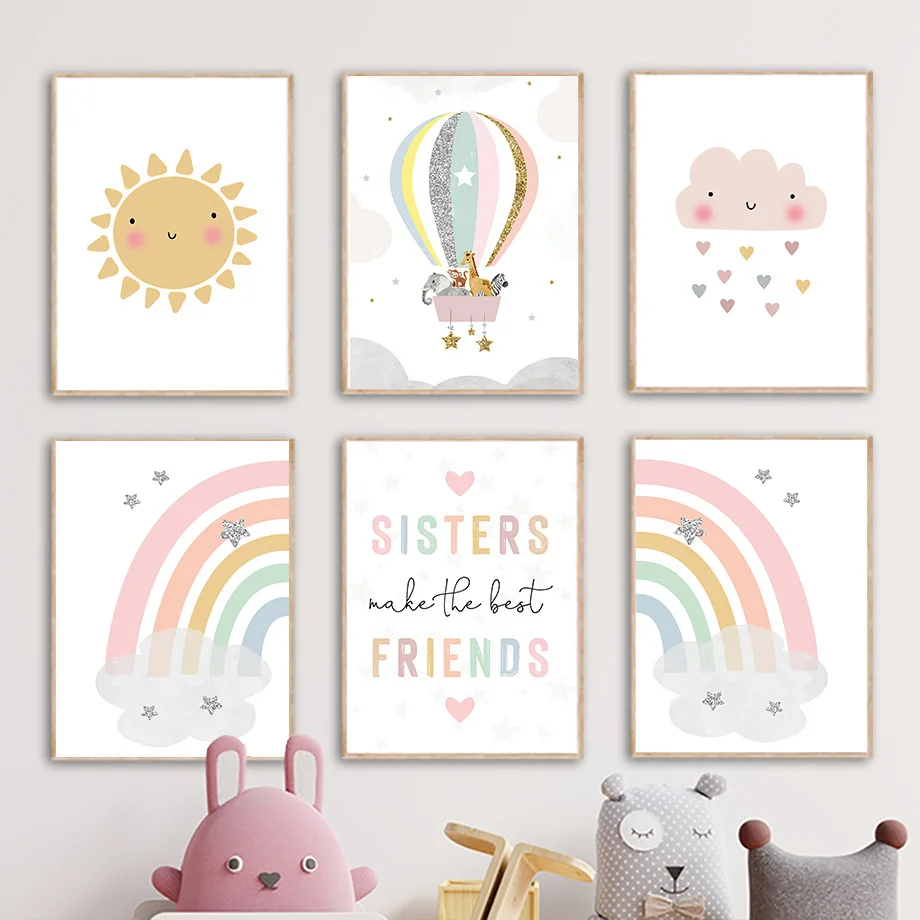 Home Cinema Wall Art - Giraffe Elephant Hot Balloon Sun Rainbow