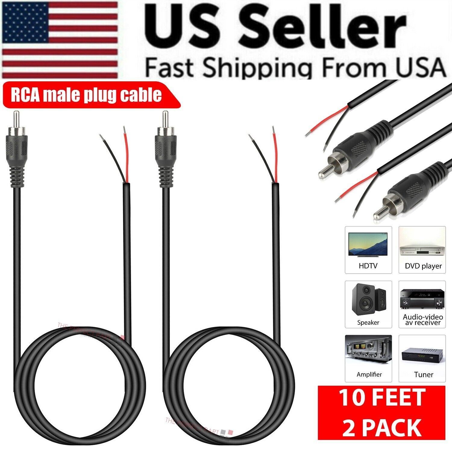 Klipsch Home Cinema - 2-Pack 10ft RCA Male Plug To