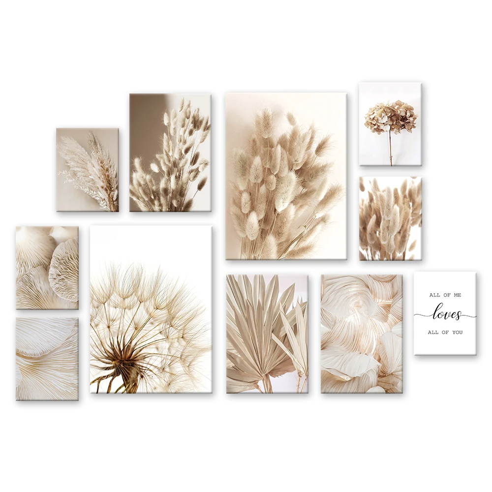 Home Cinema Wall Art - Beige Flower Reed Dandelion Mushroom Art